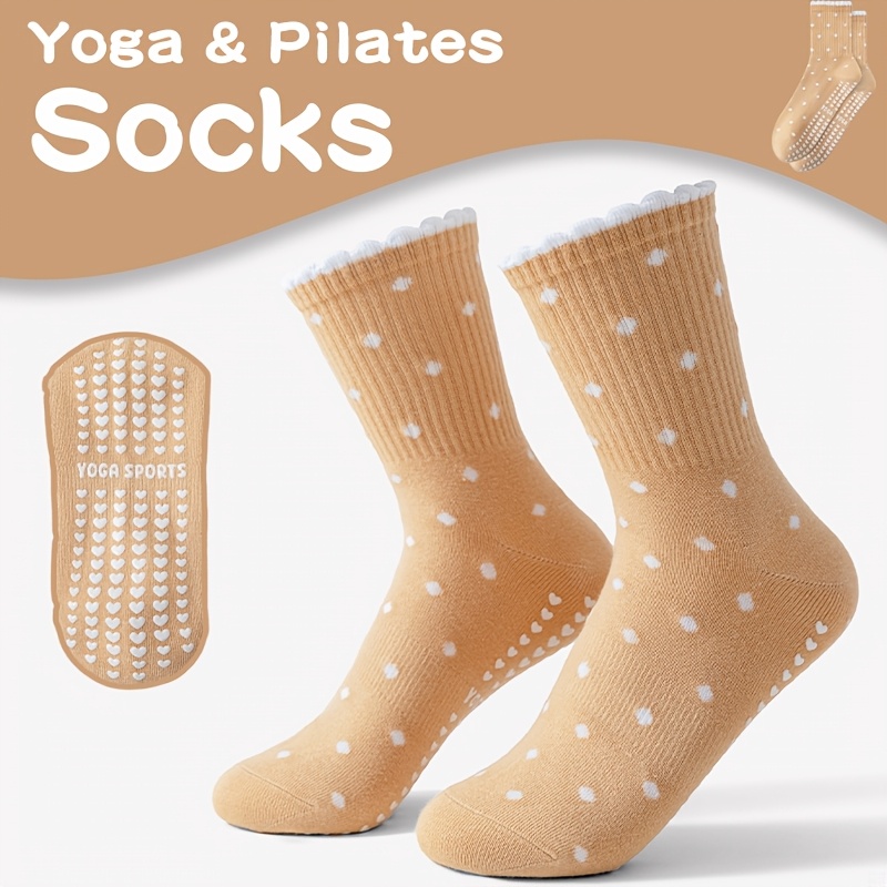 Pilates Yoga Gifts - Bruine yogasokken voor dames, witte stippen,