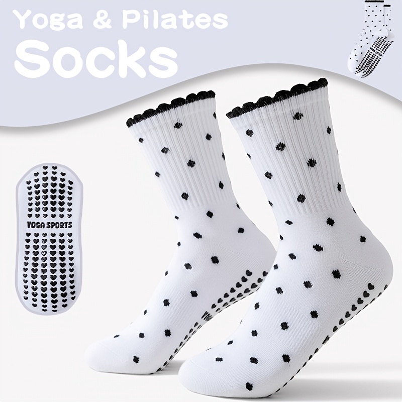 Pilates Yoga Gifts - Witte damessokken met zwarte stippen, antislip,