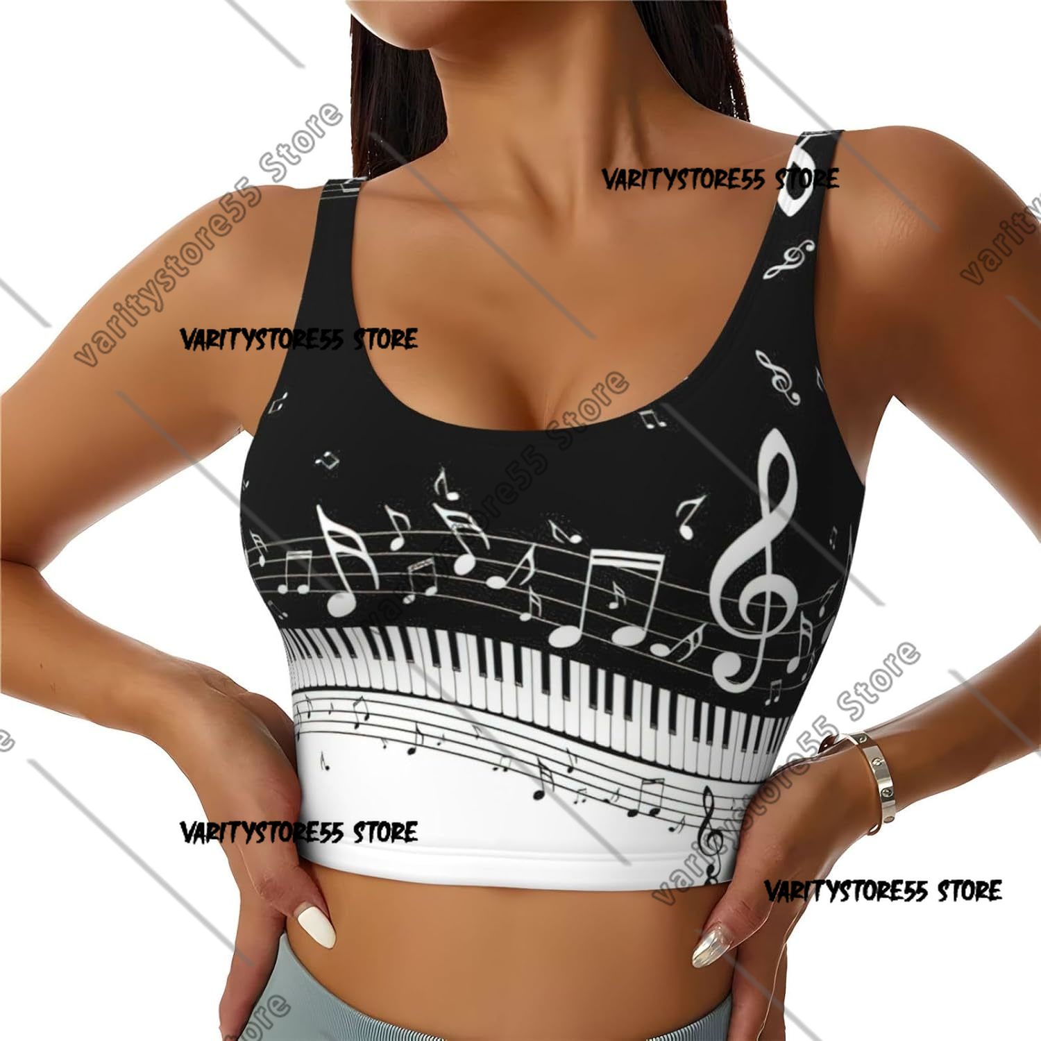 Pilates Yoga Music - Pianotoetsen met muzieknoten Print Sport Yoga
